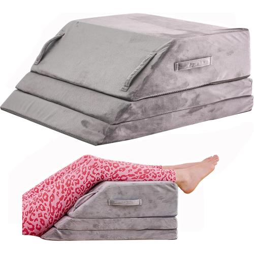 Wedge Pillow for Sleeping, Bed Wedge Pillow for After Surgery 3-Height Memory Foam Leg Elevation Pillow for Swelling Back Pain Relief Sciatica Knee Ankle Pain Bed Support Legs 6-10”