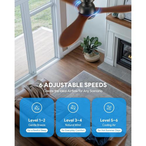 VONLUCE Ceiling Fans with Lights, 42 Inch Ceiling Fan and Remote, 6-Speeds Noiseless Reversible DC Motor, 3CCT, Wood Ceiling Fan for Farmhouse Bedroom Indoor Outdoor, Black