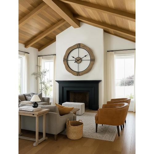 MASHI Large Wall Clock for Living Room Decor,Non Ticking Silent,Battery Operated Round Modern Wood Wall Clock for Farmhouse Home,Bedroom,Kitchen,School,Office Decor (20 Inch)
