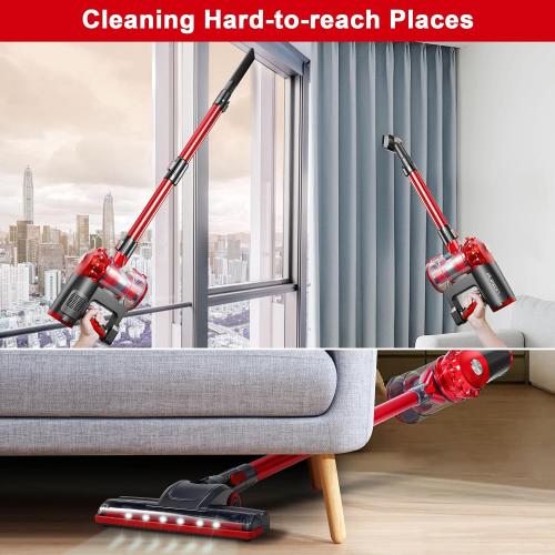 Red elezon A200 Cordless Vacuum Cleaner with 18000Pa Powerful Suction, 38 Min Runtime, 2200mAh Battery, HEPA Filter, Portable Stick Vacuum for Hardwood Floor, Lightweight Handheld for Home, Pet Hair, Car