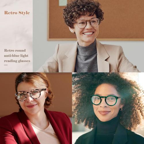 EASY READ Retro Round Blue Light Blocking Reading Glasses for Women,Anti UV Readers for Women with Spring Hinge
