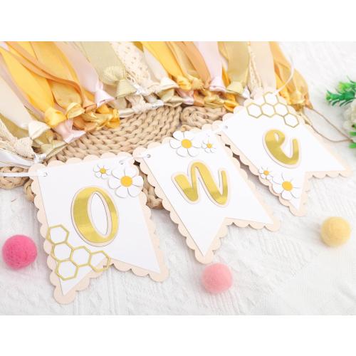 Bee One High Chair Banner Yellow - Bee for 1st Birthday Highchair Banner, Beehive Theme Birthday Party Supplies, Sweet One Party Decorations, Daisy First Photo Props (Beehive Garland Yellow)