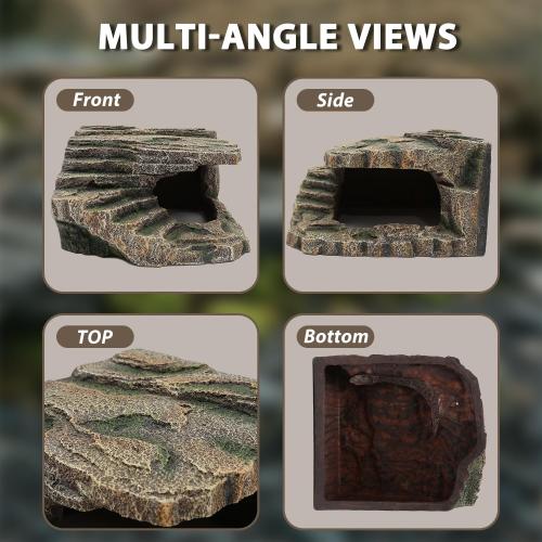 Extra Large Reptile Hide and Basking Platform, Resin Rock Cave for Bearded Dragons, Geckos, Snakes, Turtles and Lizards