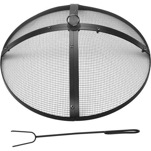 Suzile 22 Inch Heavy Duty Fire Pit Spark Screen Round Mesh Fire Pit Cover Fire Pit Lid Fire Pit Mesh Screen with Handle and Lifter Tool for Outdoor Firepit Stove Fireplace (Black) - missing screw