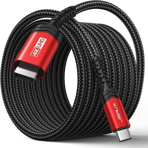 JSAUX USB C to HDMI Cable 10ft/3M (4K@60Hz), USB 3.1 Type C to HDMI 2.0 Cord, HDR, HDCP 2.2 Compatible with iPhone 16/16 Plus/16 Pro/16 Pro Max, Galaxy S24 S23 S22, iPad Pro -Red