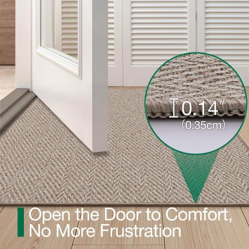 LUMI Ultra Thin Indoor Door Mat for Entrance 36x56, Non Slip Entryway Mat, Low Profile Doormat, Unique Herringbone Design Carpet for Inside, Patio, Porch, Dark Beige