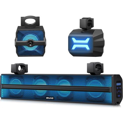Ehaho 2.1CH Stereo UTV Sound Bar (Subwoofer) and Speakers, 26 Inch Bluetooth ATV Soundbar with RGB Lights, Waterproof Golf Cart Sound Bar, Marine Sound bar Compatible with SXS Polaris RZR Can-Am