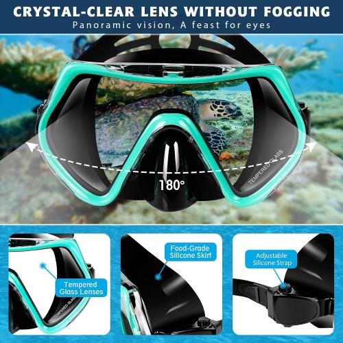 ZEEPORTE Mask Fin Snorkel Set with Adult Snorkeling Gear, Panoramic View Diving Mask, Trek Fin, Dry Top Snorkel  Travel Bags, Snorkel for Lap Swimming