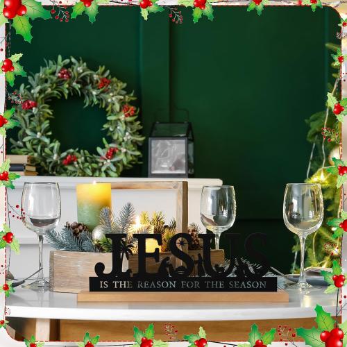 Pinkunn Metal Nativity Sets for Christmas Decorations Black Metal Nativity Scene with Wooden Base for Christmas Xmas Home Indoor Office Kitchen Table Shelf Mantel Tabletop Decor(Jesus)