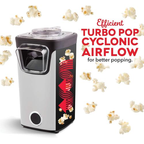 Dash Turbo Pop Popcorn Maker - Theater-Style Popcorn Machine - Comes with Measuring Cup & Butter-Melting Tray - Convenient, Space-Saving Design - 8 Cups, White
