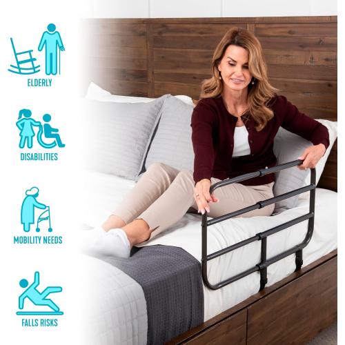 Black Able Life Bedside Extend-A-Rail, Adjustable Senior Bed Safety Railing and Stand Assist Grab Bar, Extendable Guardrail for Seniors and Elderly Adults, ASTM Safety Approved Bedrail