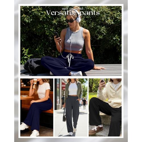 Neer 3 Pack Women's Lounge Pants Wide Leg Yoga Built in Drawstring High Waisted Casual Comfy Baggy Sweatpants with Pockets