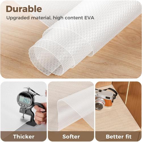 100% EVA Shelf Liner for Kitchen Cabinet, 24 x 120 Drawer Liners Non Adhesive Non Slip Waterproof Plastic Paper, Dresser Pantry Bathroom Refrigerator Protector, Clear