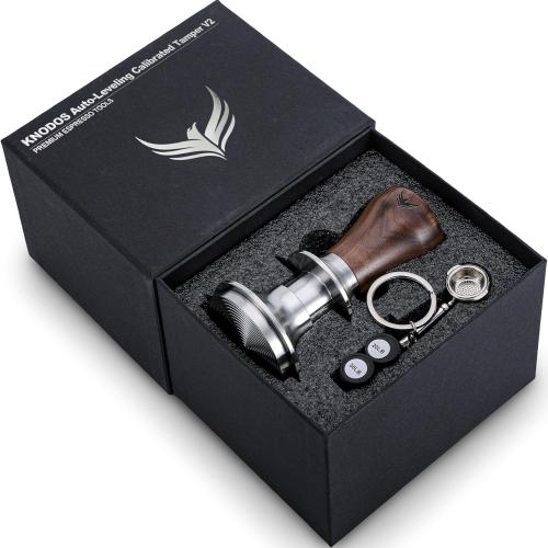 54mm Espresso Tamper For Breville Machines Calibrated Tamper Tool Espresso Walnut, Auto-Leveling and 30lb Spring Loaded Design Coffee Tamper With Stainless Steel Ripple Base