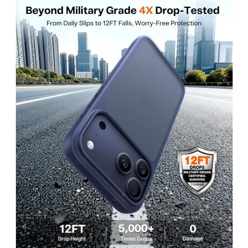 TORRAS for iPhone 17 Pro Case, Beyond Military-Grade Protection, Camera Control Button, DIY Buttons, Translucent Matte Slim Thin Shockproof Hard Back Anti-Scratch case for iPhone 17 Pro, Deep Blue
