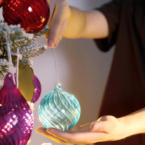 3 Pcs Hand Blown Glass Christmas Ornaments Hanging Baubles for Xmas Tree Decorations (Blue)