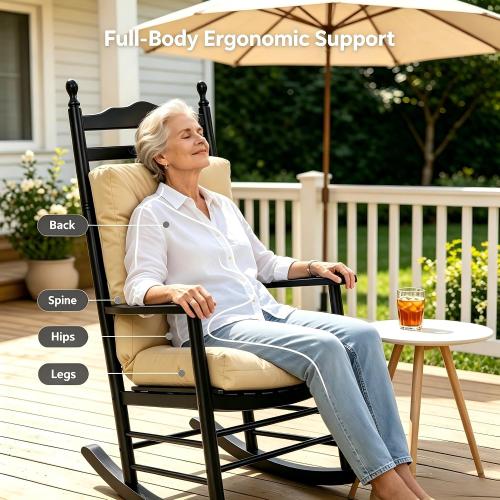 QILLOWAY Outdoor Chair Cushion for Patio Furniture, Waterproof Patio Cushions with Ties, Fade Resistant Replacement Pads for Outdoor Rocking Chairs,Beige