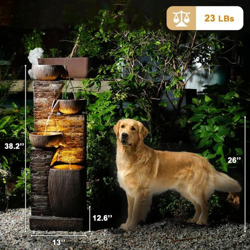 38.2 Tall Outdoor Water Fountain,Stone Texture Modern 4 Tiers Cascading Bowls Garden Fountains Outdoor,Suit for Patio, Deck, Porch, Lawns, Backyard and Home Art Decor