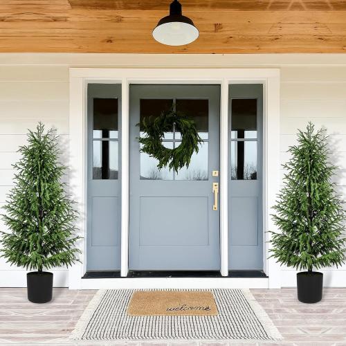 Norfolk Pine Christmas Tree Real Touch Faux Holiday Tree with Pot, Realistic Indoor Outdoor Decoration for Entryway, Living Room, Office, Apartment (5FT- 2Pack)