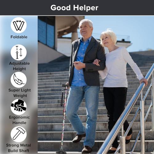 Canes for Women & Men, Walking Cane for Stability, Adjustable Folding Cane for Seniors - Lightweight Collapsible Walking Sticks with Non-Slip Base & T-Handle(30-36 Inch)