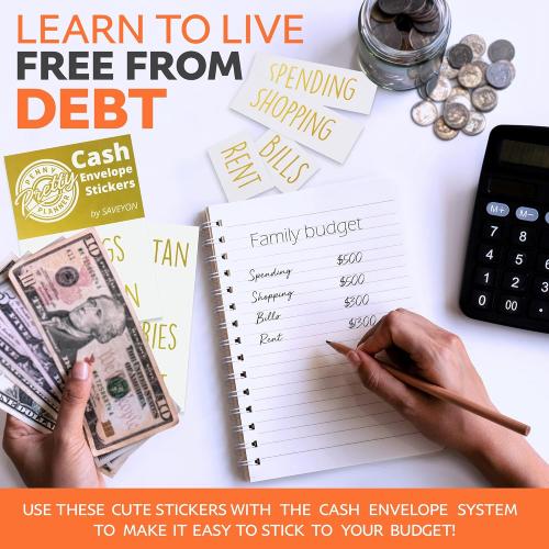 SAVEYON Gold Budget Binder Stickers - 70 Pcs Waterproof Financial Management Labels for Cash Envelopes, Planners