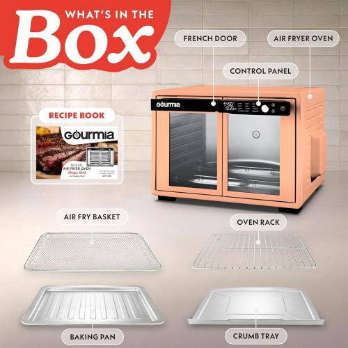 Gourmia French Door Air Fryer Oven - 37 Qt Large Capacity Convection Toaster Oven, FryForce 360°, Digital Display, 12 Cooking Presets, Dehydrate, Fits 13” Pizza, Dishwasher-Safe, Peach‼️needs heavy cleaning ‼️