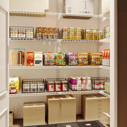 X-cosrack Metal Wire Basket Organizers Foldable & Wall Mounted Freezer Organizer Bins with Handles 4 Pack- Extra Large Mesh Bin for Pantry Organization Kitchen Laundry Closet Garage Patent Design