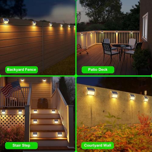 12 PCS JSOT Solar Fence Lights - Solar Lights Outdoor Waterproof, Outdoor Light Deck Light for Outside Garden Backyard Patio Yard Wall Stair Step Post 3LED Lighting, Warm Light