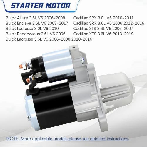 New Starter Motor 17986 Compatible with 07-16 GMC Acadia, 09-17 Chevy Traverse,Impala 12-20, Buick Enclave Lacrosse, Cadillac SRX XTS STS, Pontiac Saturn Suzuki 3.0L 3.6L V6 Engine