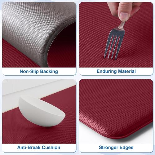 StepRite Kitchen Mats, 2PCS Kitchen Rugs, Cushioned Anti Fatigue Kitchen Mats for Floor, Non-Slip Standing Desk Mat, Waterproof Kitchen Rug Set for Kitchen, Floor, Office, 17.3x30 17.3x47, Red