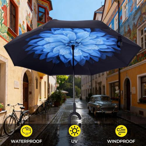 LLanxiry Inverted Umbrella, Windproof Vented Reverse Umbrellas for Rain | Double Canopy, C-Shaped Handle, Self-Standing, Waterproof, Upside Down, Drip-Reducing Design For Car Entry And Commuting