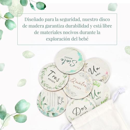 Baby Monthly Milestone 12 Sets - Monthly Baby Milestone Wooden Circle with Hello World Newborn Sign, 1-12 Baby Months Signs for Boy and Girl… (Spanish)
