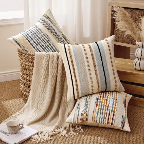 ANRODUO Boho Decorative Pillow Covers Gray Blue Stripe 18x18 Inch Pack of 1
