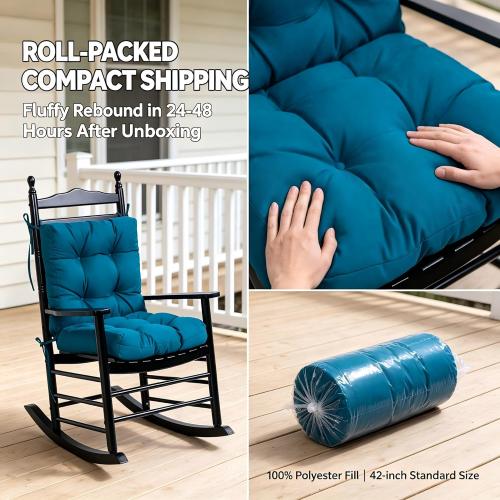 ‼️ONE IS USED WITH MILD FUR ‼️QILLOWAY Outdoor Chair Cushion for Patio Furniture, Waterproof Patio Cushions Set of 2 with Ties, Fade Resistant Replacement Pads for Outdoor Rocking Chairs,Peacock