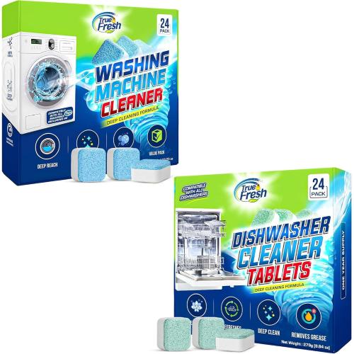 Washing Machine & Dishwasher Cleaner Tablets, 48-Pack Bundle | Compatible with Front Loader Top Loader & He Machines and all Dishwashers, Removes Buildup Lime Scales and residues