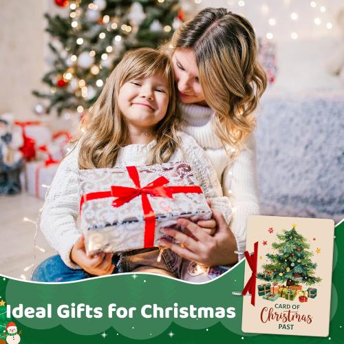 CJiangpo Christmas Card Keeper Set - Wooden Christmas Greeting Card Holder with 20 Protectors Velvet Ribbon Rings Hole Punch Keepsake Book Binder Postcards Storage Holiday Photo Album Keeper Xmas Gift