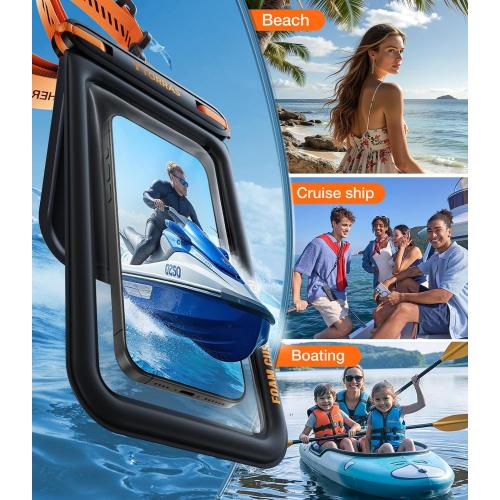 7 Black TORRAS IP68 Waterproof Phone Pouch Double Space, Floating Waterproof Phone Case with Lanyard for iPhone 16 Pro Max 15 14 13 S25 S24, Phone Dry Bag Vacation Cruise Ship Travel Essentials 7.0'', Black