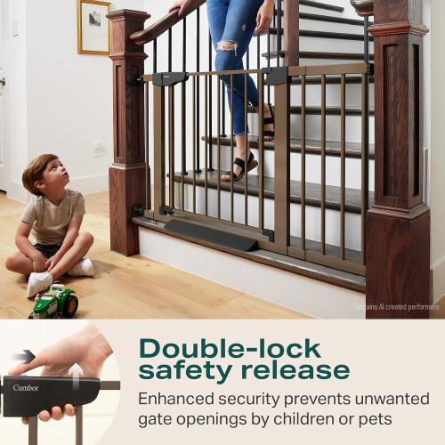 Cumbor 2 Pack 30-46 Baby Gate for Stairs, Auto Close Dog Gate Indoor Brown | Easy Install Pressure Mounted Pet Gates for Doorways, Easy Walk Thru Wide Safety Gate for Dog-Mom's Choice Awards Winner