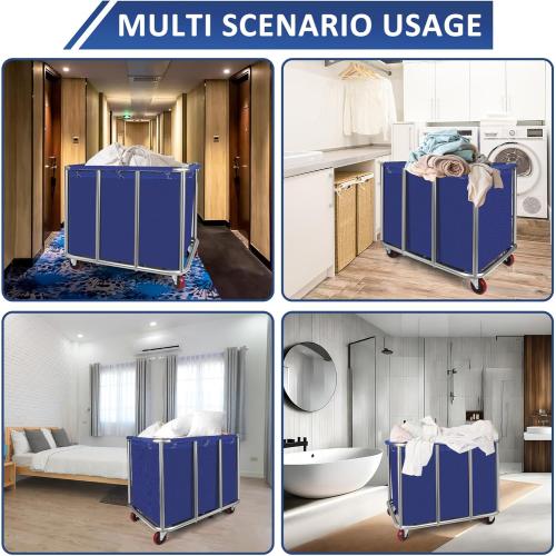 Commercial Laundry Cart with Wheels,11.35 Bushel Large Industrial Laundry Hamper,Industrial Laundry Cart with Stainless Steel Frame and Waterproof Oxford Cloth,440Lbs