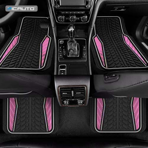 PIC AUTO Car Floor Mats, Pink Aluminum-Molded with Full-Circle Iridescent Inlay Strip Car Mats, Universal-Fit Rubber Mats for Cars, Trucks & SUVs, All-Weather, Non-Slip, Easy-to-Clean Interior Mats