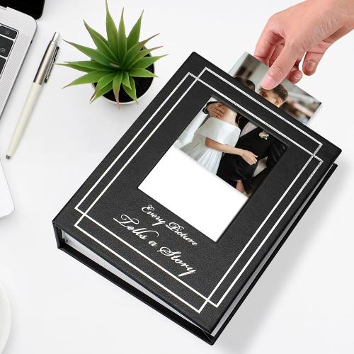 Photo Album 4x6 50 Photos Leather Cover Wedding Photo Albums Extra Large Capacity Picture Book with Beautiful Prints Presents for Wedding Baby Vacation Black