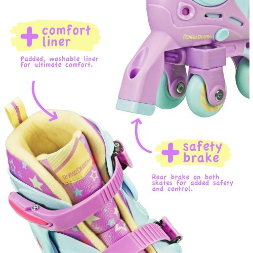 13-3...Roller Derby Switch Skates for Beginners, 2 in 1 Adjustable Skates Convert from Learn Mode to Inline Skates for Toddlers, Kids