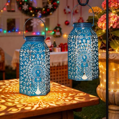Christmas Gifts for Women Solar Lanterns Outdoor Waterproof Peacock Garden Gifts Mom, Big Solar Lights, Garden Decor, Yard Art, Mothers' Day Birthday Gifts Grandma Grandpa(2Pack, Blue Gold