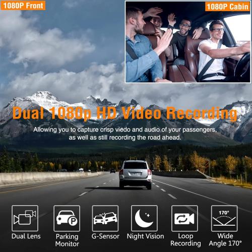 Dash Cam Front and Inside, FHD Dashcams for Cars with 64GB Card Dash Camera for Cars, 1080P Front Dash Cam 1080P Inside Dashcam for Car Dash Camera with IR Night Vision Loop Recording
