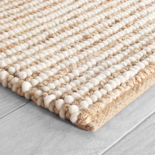 FRELISH DECOR Large Rug Wool and Jute Premium Handwoven Chunky Stripes Rug - Contemporary Area Rug for Living Room Bedroom