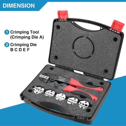 6PCS Crimping Tool Set - Ratcheting Wire Crimper - for Heat Shrink, Insulated Nylon, Non-Insulated, Ferrule Terminal, Open Barrel Terminals & Solar Connectors