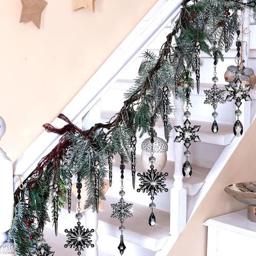 Giegxin 32 Pcs Crystal Christmas Ornaments Crystal Hanging Snowflakes Acrylic Xmas Tree Icicle Drop Decorations with Hooks for Christmas Snow Party Winter (Black)