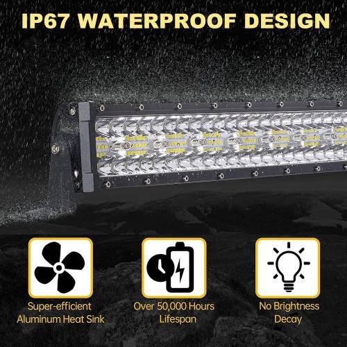 LED Light Bar Kits for Truck - 22 Inch Curved 390W Led Light Bar, 4 Inch Led Pod Lights 12V 24V Off-Road Driving Work Lights for ATV Tractor Pickup Cart with Wiring Harness Kit-3 Lead (Missing cable)