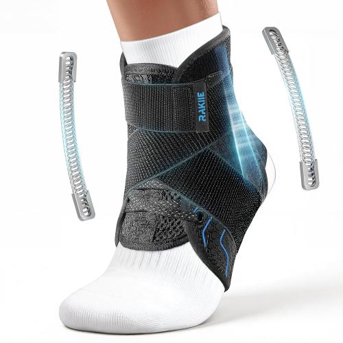 Quick Lace Up Ankle Brace with 2 Metal Support Stays, Breathable Stabilizer for Sprained Ankle, Slim Fit Ankle Support for Men & Women, Sports, Running, Basketball (Black, M)