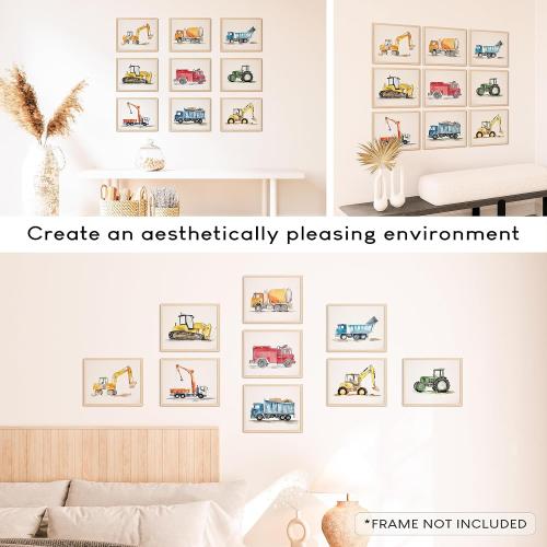 97 Decor Construction Room Decor For Boys - Toddler Boy Room Decor, Truck Wall Art For Kids Room, Car Pictures Wall Decor For Bedroom Playroom, Vehicle Tractor Prints Nursery Posters (Unframed)